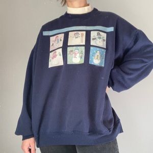Vintage Grandma Navy Snowman Mock Neck Layered Crewneck Sweatshirt